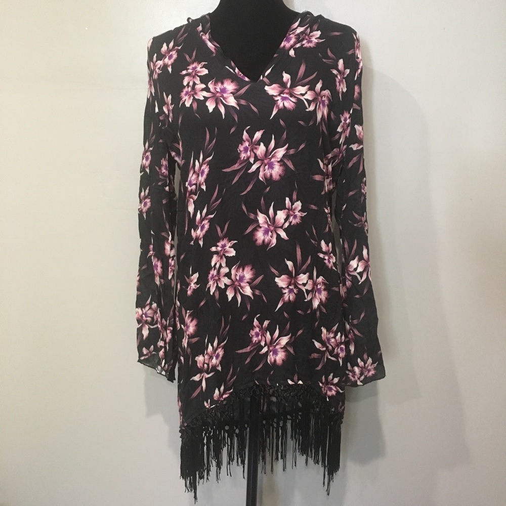 Chaser Brand Swim Hooded Fringed Coverup Sz M